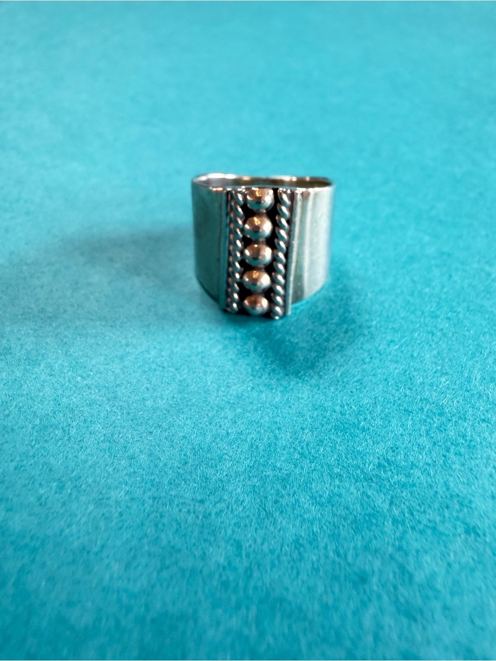 Sterling Silver Vintage Bold Dome Ring with Beaded Accent